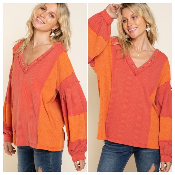 POL Raw Edge Color Block Top - Picture 5 of 13